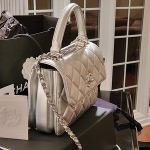 Chanel Silver Metallic Top Handle Flapbag 21K